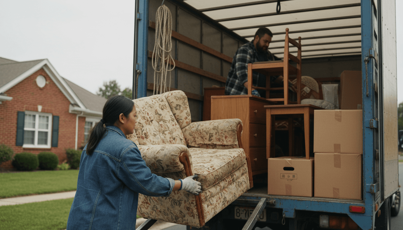 Junk removal trailer loaded with debris ready for hauling