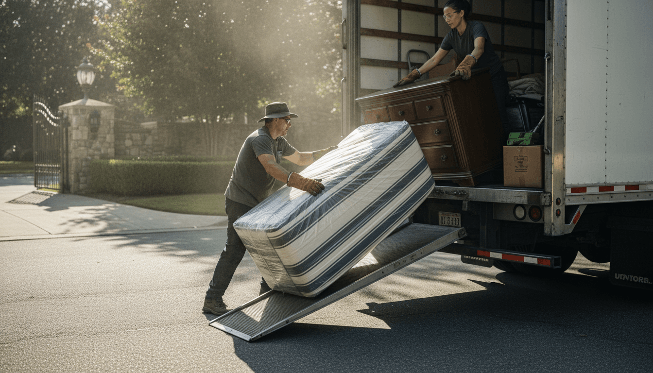 Worker loading junk into a trailer truck